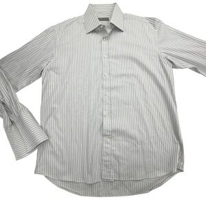 Canali Shirt Mens L White Long Sleeve Button Up Striped Cotton Made Italy